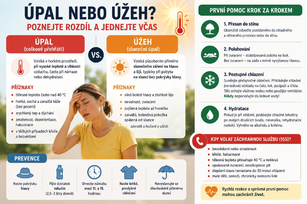 Úpal nebo úžeh? Jak poznat rozdíl a správně poskytnout první pomoc